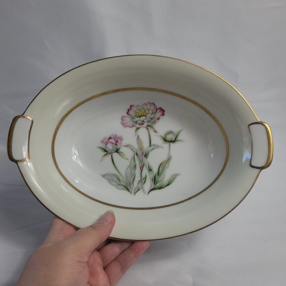 Mikado Harmony Oval Serving Bowl Cream Rim Pink Floral Center - Picture 2 of 12